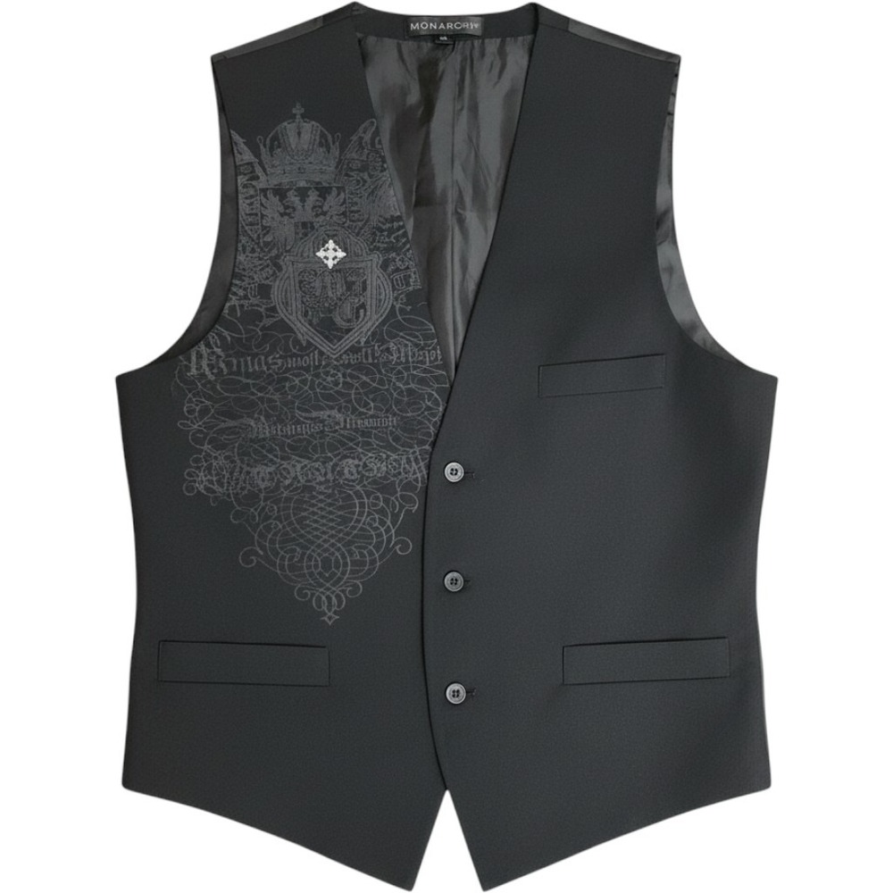 Monarchy Collection Mens XL Black Gothic Graphic Heraldic Crest Vest Waistcoat